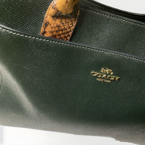 Coach Crossgrain Leather Green Snake Handle Casey Tote Carryall Bag Purse F31474 - Picture 2 of 14